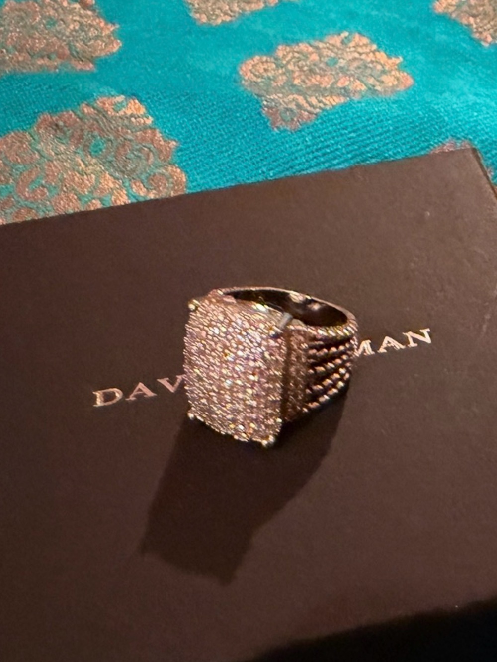 Authentic Stunning David Yurman Pave Diamond Cushion-Top Cable Ring!!